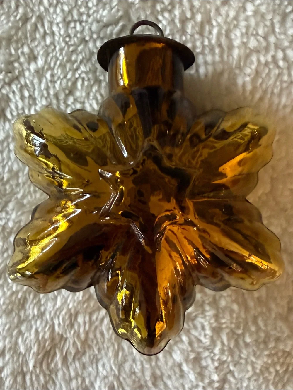 3 VTG Gold Orange Glass Star Snowflake Christmas Ornament Kugel Midwest Brass